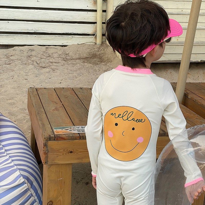 新款儿童中小童男宝宝韩版笑脸连体长袖长裤防晒速干夏季沙滩泳衣,淘宝优惠券,粉丝福利购,淘宝优惠卷