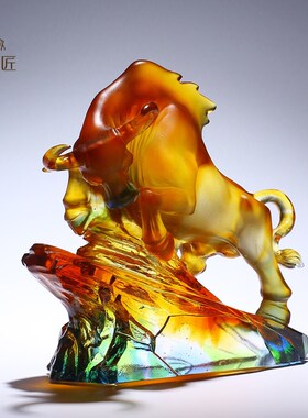 琉璃生肖牛工艺品摆件办公室桌面客厅招财L装饰品乔迁开业高档礼