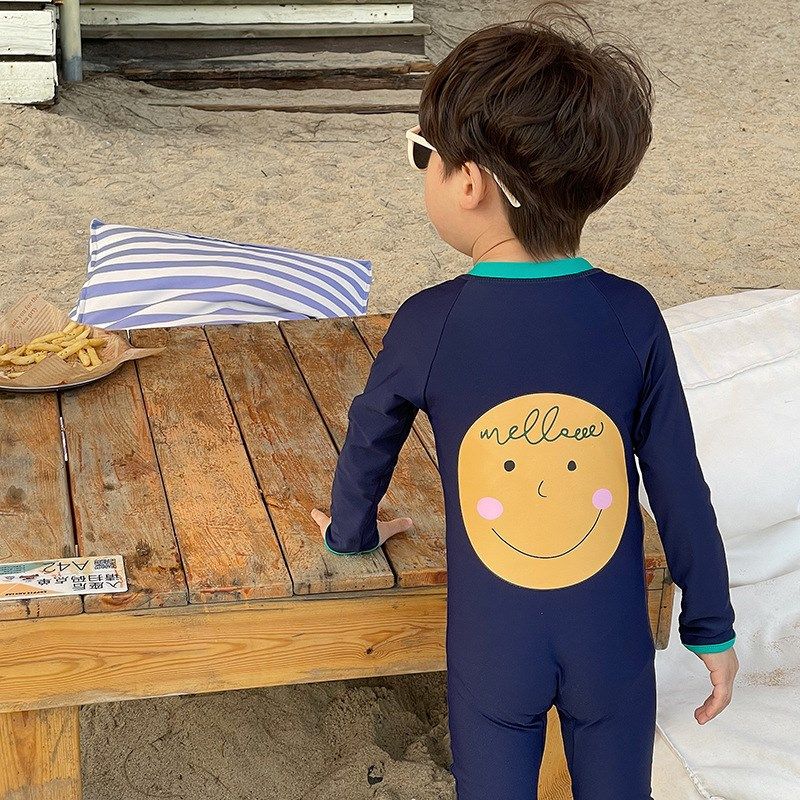 新款儿童中小童男宝宝韩版笑脸连体长袖长裤防晒速干夏季沙滩泳衣,淘宝优惠券,粉丝福利购,淘宝优惠卷