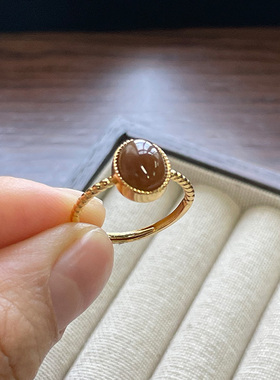 和田玉戒指糖色蛋面活口可调节简约百搭复古女款礼物正品带证书