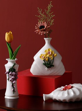 手工陶瓷花瓶摆件高级感小众客厅插花干花鲜花电视柜家居装饰摆设