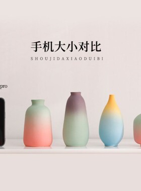渐变色陶瓷小花瓶桌面干花花束客厅摆设电视柜花艺摆件家居装饰品