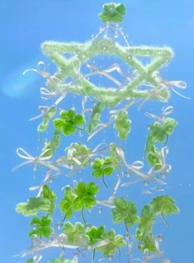 抖音款幸运四叶草风铃手工diy扭扭棒挂件材料包家居挂饰创意礼物