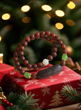 适用紫檀绿檀双圈手链搭配无事牌手牌文玩时尚饰品佛珠手串a2117