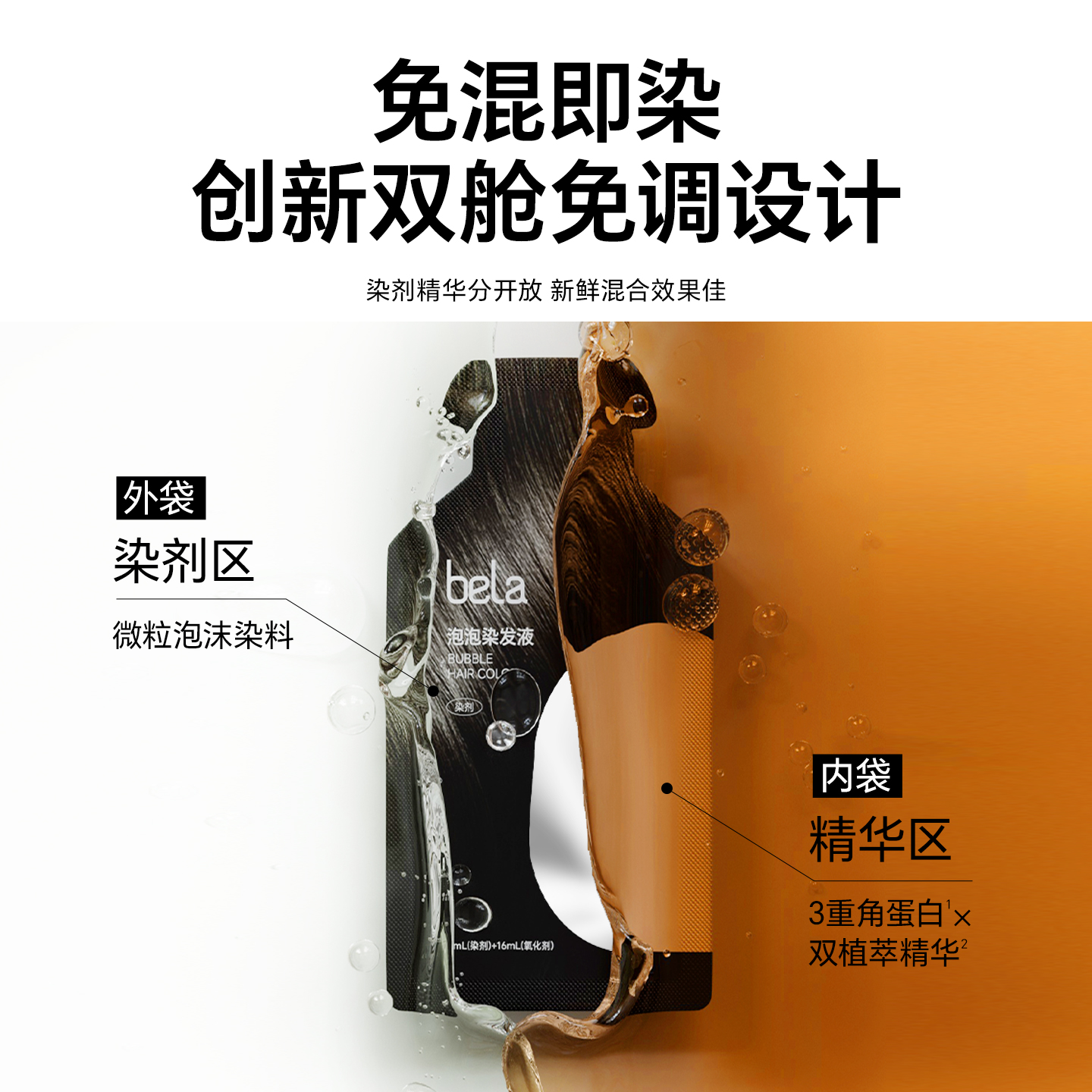 bela泡泡染发剂纯在家自己染植物一洗黑盖白泡沫染发膏遮白发正品