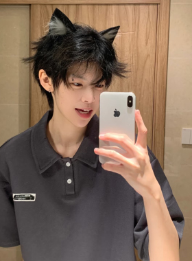 猫耳男仆cos猫耳朵男仆装配饰发箍黑色猫耳朵毛绒兽耳发箍可发卡