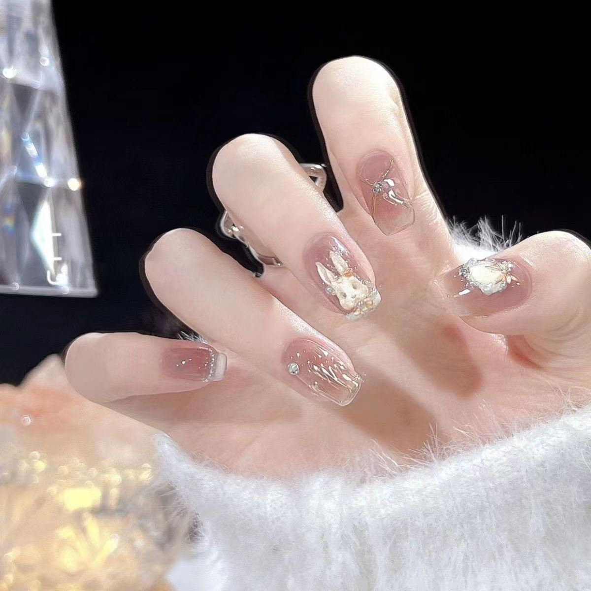 手工美甲穿戴甲假指甲贴片新款本命年兔子美甲洛可可兔可拆卸,淘宝优惠券,粉丝福利购,淘宝优惠卷