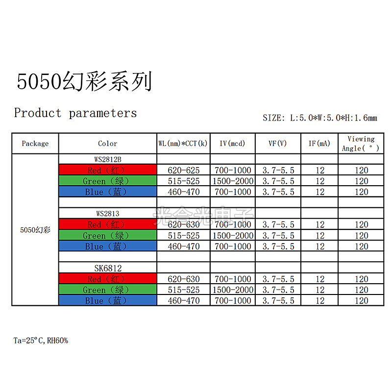 WS2812B发光二极管5050RGB幻彩雾状LED灯珠内置IC可编程贴片4脚5V - 图0