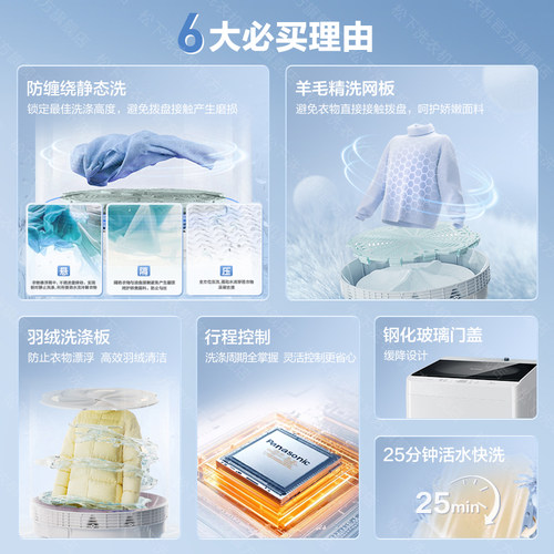 [换新补贴]松下波轮洗衣机10/12公斤家用全自动防缠绕官方旗舰店 - 图0