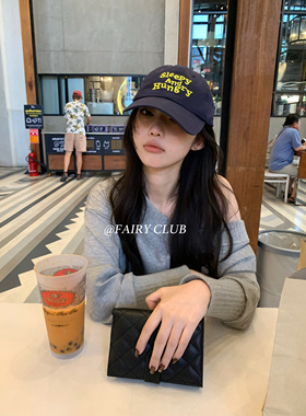 韩版立体刺绣棒球帽女蓝色显脸小撞色鸭舌帽子大头围透气遮阳帽女