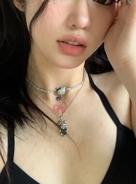 千禧Y2K辣妹凯蒂猫带钻吊坠项链