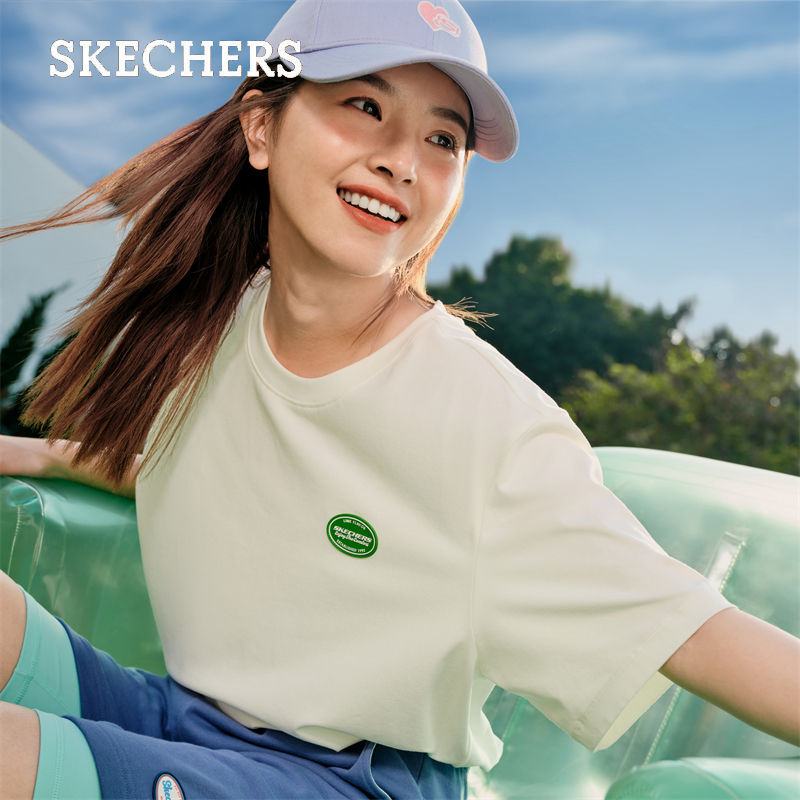 Skechers斯凯奇短袖女2024春季圆领速干透气T恤印花运动百搭上衣