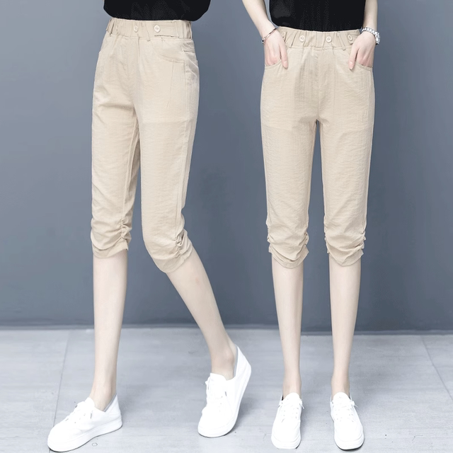 Ice silk cropped pants for women's thin 2025 summer new style loose slimming Harun cotton linen casual small foot pants