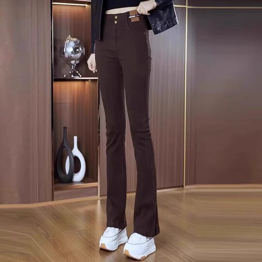 Черные женские джинсы приталенного кроя, весна-осень 2025, новые узкие универсальные брюки-клеш с высокой талией, облегающие брюки-подковы