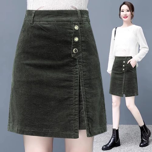 灯芯绒A字半身裙秋冬2025新款韩版高腰显瘦包臀裙设计感大码短裙 - 图2