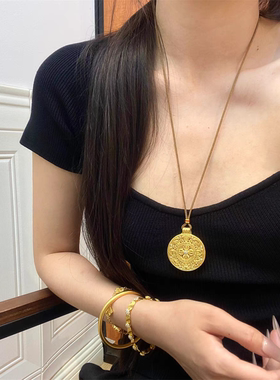 沙金八宝罗盘吊坠可旋转项链女轻奢小众设计感链