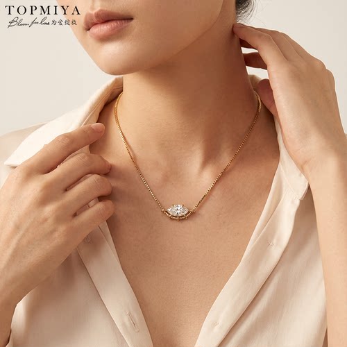 TopMiya【培育】18K金马眼钻石蛇骨项链抖音小红书爆款5克拉颈链 - 图0
