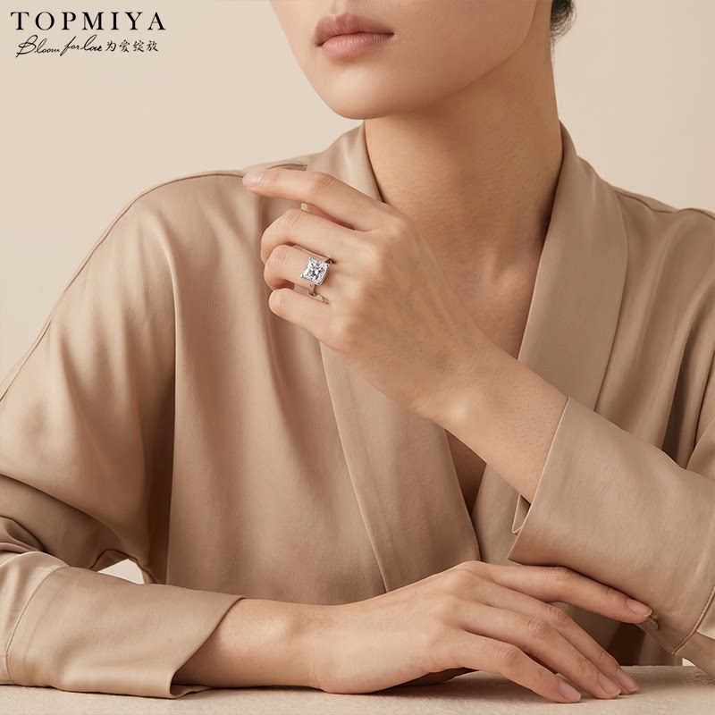 TopMiya 18K gold princess cut diamond wedding ring cultured diamond