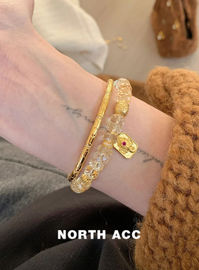 NORTHACC新中式复古八方来财黄琉璃珠手串小众设计高级感闪手链