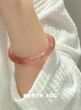 NORTHACC天然红草莓晶圆条手镯水晶体通透显白素圈镯子百搭小众