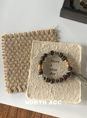 NORTHACC度假风咖啡豆手链天然石檀木椰片拼接手串小众设计高级感