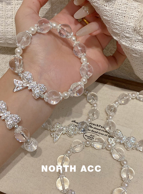 NORTHACC新中式复古水晶手串原创设计锆石蝴蝶结手链小众设计气质