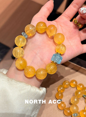 NORTHACC新中式原创天然黄色系手串高品质拉丝黄萤石托帕石方糖