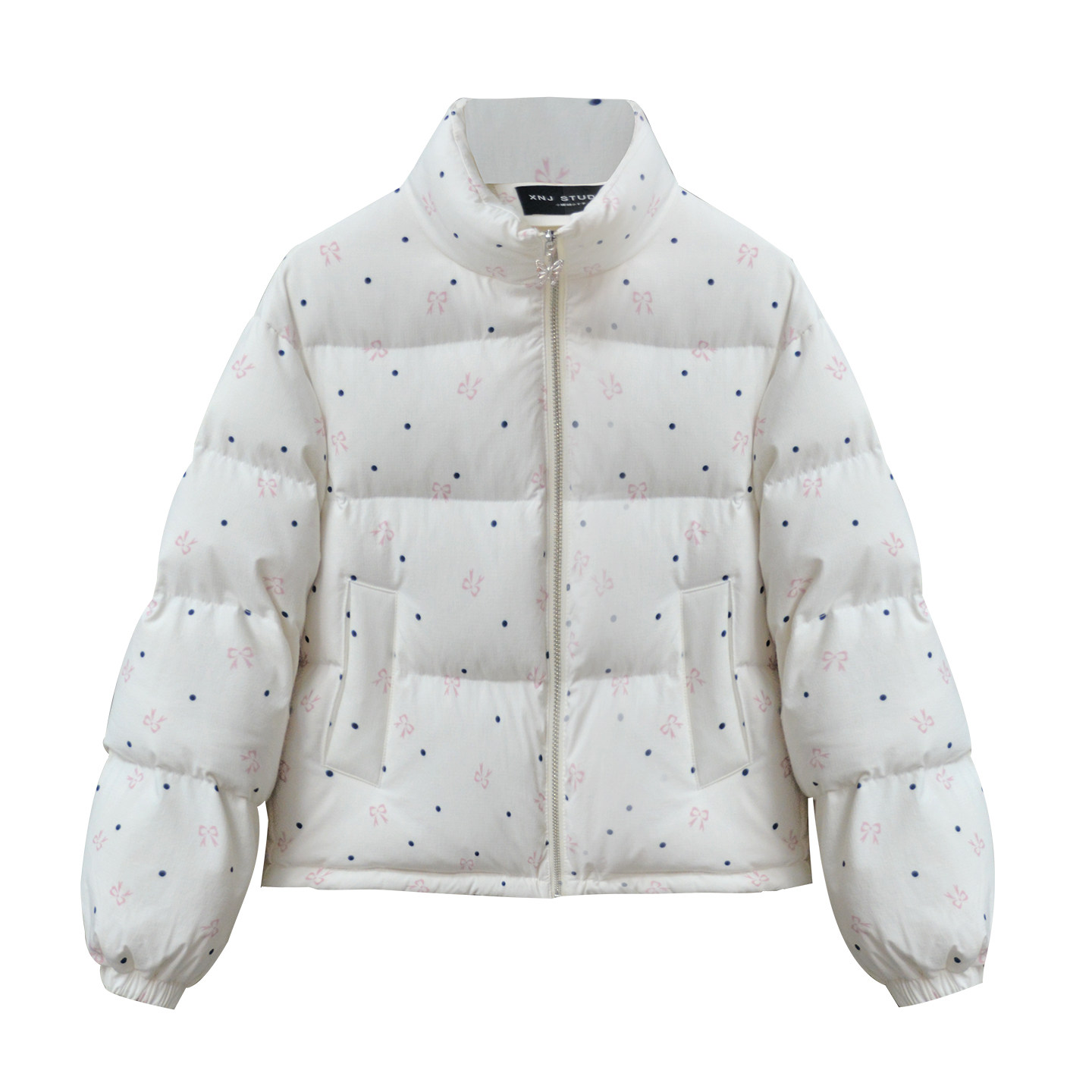 【漫花舒芙蕾】小娜椒小个子波点印花立领短款休闲羽绒服外套女,淘宝优惠券,粉丝福利购,淘宝优惠卷