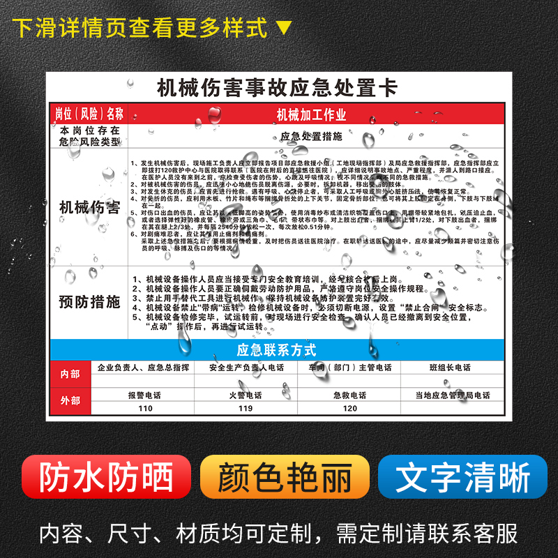 事故应急处置卡应急预案岗位现场牌子警示牌标识牌提示牌安全火灾触电事故危险化学品泄漏方案处置方法广告牌 - 图2