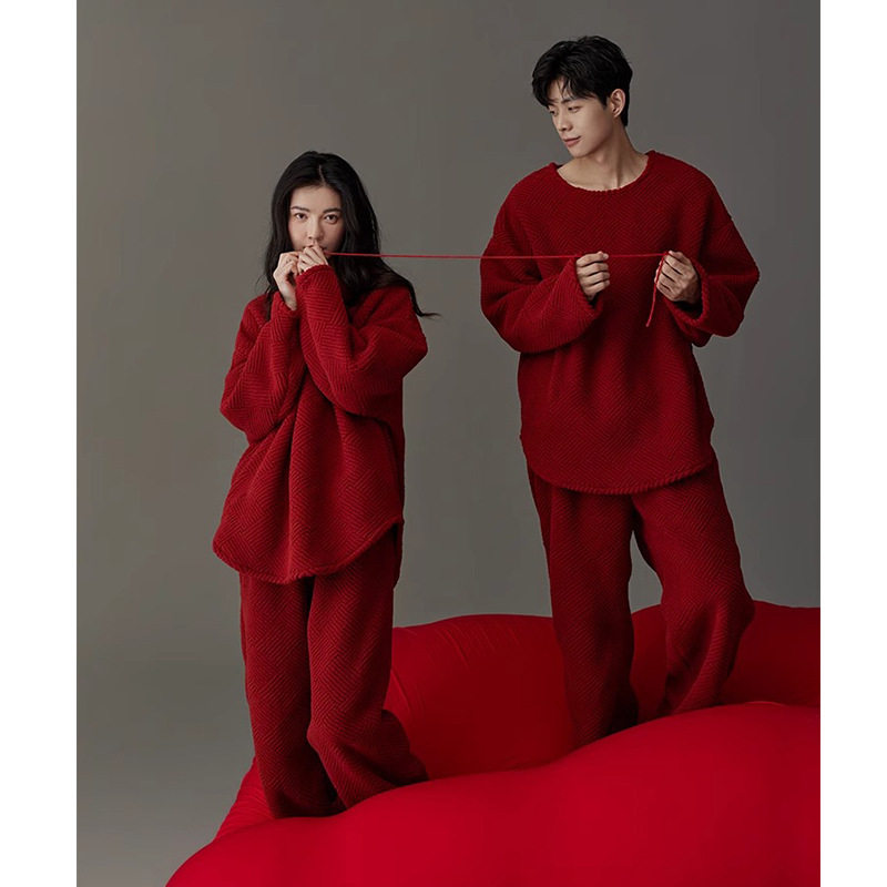 全棉纯棉情侣红色睡衣秋冬季珊瑚绒加厚套装结婚喜庆男女士家居,淘宝优惠券,粉丝福利购,淘宝优惠卷