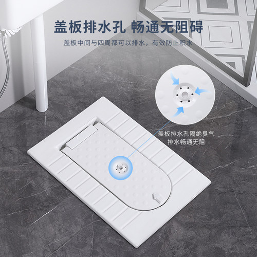 正品家用盖板蹲坑蹲便器带盖翻盖式卫生间防臭洗手水箱大口径套装 - 图0