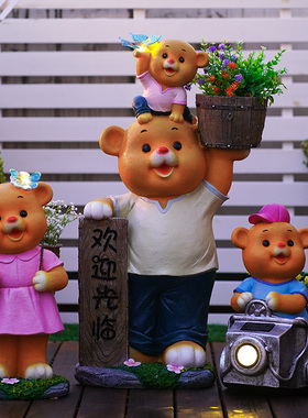 户外创意仿真卡通熊雕塑花盆