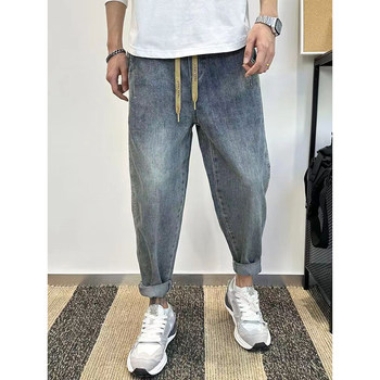 Extra Large Size 300 Jin Summer Pants Men's Jeans Loose Harem Pants Elastic Waist Wide Leg Nine-Point Pants Trendy Version