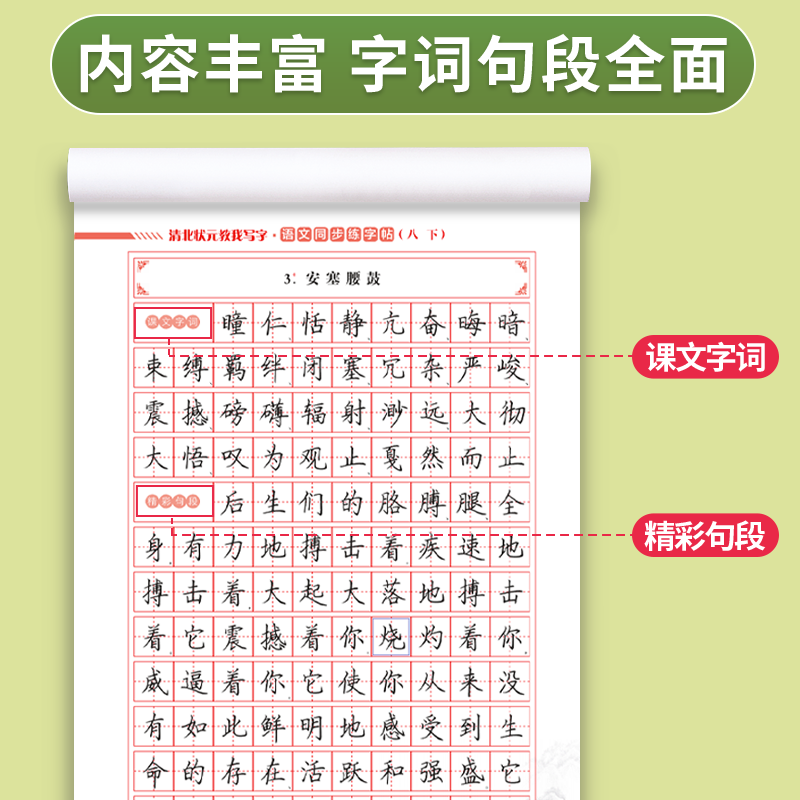 八年级上下册语文字帖人教版 写字课课练8年级课本同步练字帖RJ每日一练临摹初二硬笔书法练字本初中生专用控笔训练字帖中学生字帖 - 图3
