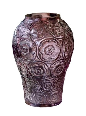 粉紫色浮雕加厚玻璃花瓶欧式轻奢透明水培艺术插花器家居软装摆件