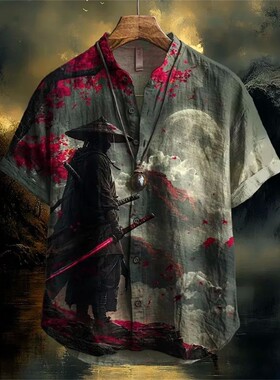 印花翻领男士T恤开衫短袖Printed collar men's T-shirt cardigan