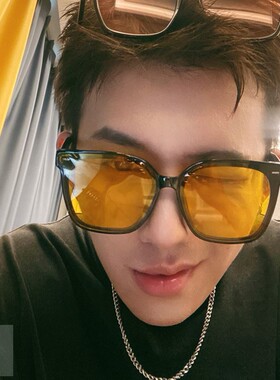 复古透明黄色太阳眼镜男士潮牌ins网红开车大脸抗UV眼镜女太阳眼