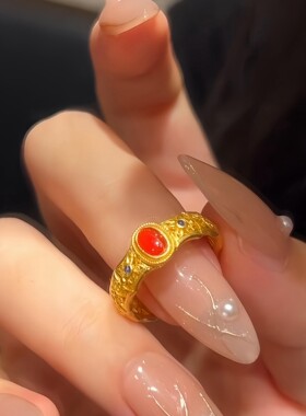 古法金色珐琅花丝凤昭戒指女