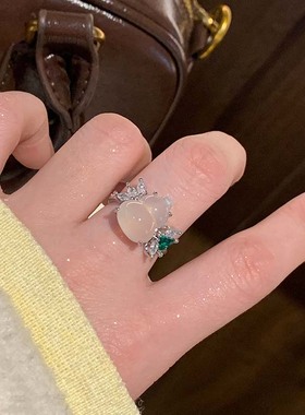 新中式小翅膀叶子冰透葫芦戒指女