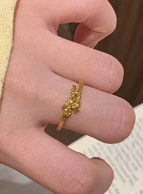 玫瑰花小蛇开口戒指女浪漫别致感