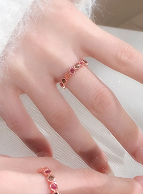 复古彩金碧玺戒指女小众彩虹指环