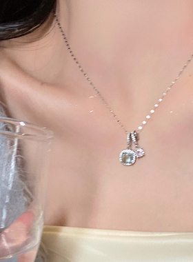 清冷水蓝色锆石钛钢项链女