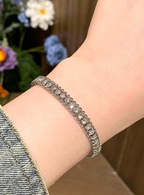 精密重工爆闪锆石满钻编织手链女