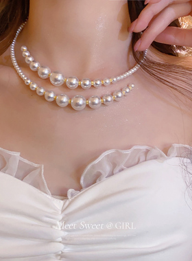 不规则交叉珍珠项链女轻奢高级感独特项圈锁骨链2025新款时尚配饰