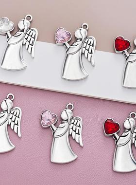 跨境新款精灵天使爱心水钻镀银合金吊坠挂件轻奢高级感锁骨链配件