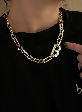 链条卫衣嘻哈美式项链锁骨链ins冷淡风复古男款潮酷链子配饰女