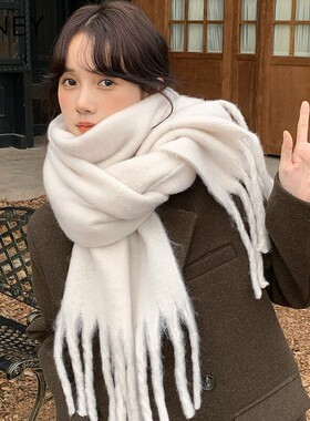 Viney蓝色围巾女冬季2026新款学生情侣流苏披肩加厚保暖围脖披肩
