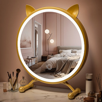 Dresser round mirror subnet red ins beauty mirror Cosmetic Mirror Makeup Mirror Desktop LED Home Desktop Bedroom