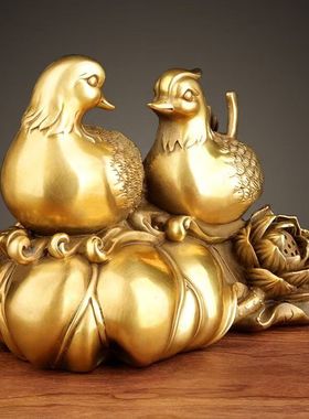 济凯纯黄铜鸳鸯摆件一对家居饰品卧室美好祝福新婚礼物鸳鸯戏水