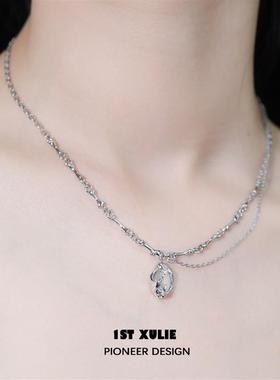 纯银不掉色国风项链新中式玉石竹节双层锁骨链小众设计高级冷淡风